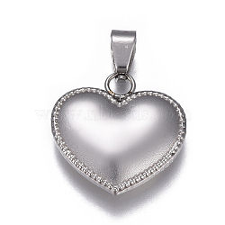 304 Stainless Steel Pendants, Puffed Heart, Stainless Steel Color, 19x19x4mm, Hole: 3x5mm(STAS-E466-01P)