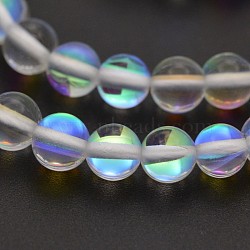 Round Synthetic Moonstone Beads Strands, Holographic Beads, Dyed, Clear, 10mm, Hole: 1mm, about 36~39pcs/strand, 14~15 inch(G-M210-10mm-11)