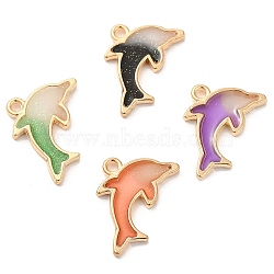 Rack Plating Alloy Epoxy Resin Pendants, Glitter Dolphin Charms, Long-Lasting Plated, Cadmium Free & Nickel Free & Lead Free, Golden, Mixed Color, 14x21.5x2.1mm, Hole: 1.8mm(ENAM-K069-10G)