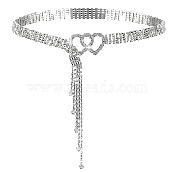 Iron Glass Rhinestone Cup Chain Belt with Brass Heart Buckle, Sparkling Waist Belt for Shirt Dress Decoration, Gray, 114~115cm(AJEW-WH0505-80)