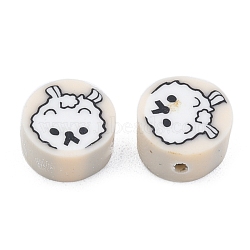 Handmade Polymer Clay Beads, Flat Round with Dog Pattern, Blanched Almond, 9x5mm, Hole: 1.5mm(X-CLAY-C001-03B)