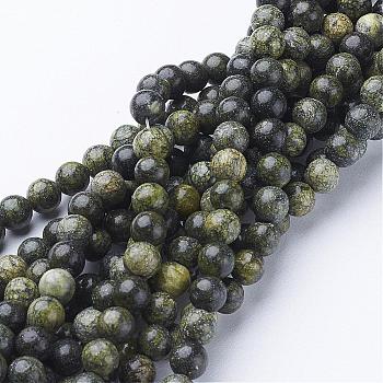 Gemstone Beads Strands, Natural Serpentine/Green Lace Stone, Round, Dark Green, about 6mm in diameter, hole: 0.8mm, about 65pcs/strands, 15~16 inch