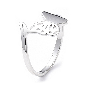 304 Stainless Steel Hollow Out Butterfly Adjustable Ring for Women, Stainless Steel Color, US Size 6 1/2(16.9mm)