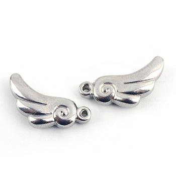 201 Stainless Steel Wing Charms, Stainless Steel Color, 12x18x4mm, Hole: 1.5mm