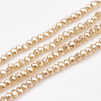 Electroplate Transparent Glass Beads Strands, Faceted, Rondelle, Blanched Almond, 2~2.5x1~1.5mm, Hole: 0.5mm, about 165~170pcs/strand, 11.81 inch~12.20 inch(30~31cm)