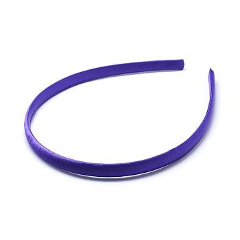 Plain Plastic Hair Band Findings, No Teeth, Covered with Cloth, Indigo, 120mm, 9.5mm