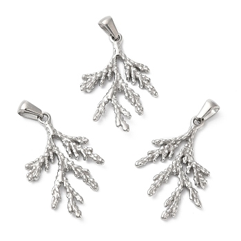 304 Stainless Steel Pendants, Leafy Branch Charms, Stainless Steel Color, 34x21x3mm, Hole: 6.5x3.5mm