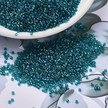 MIYUKI Delica Beads, Cylinder, Japanese Seed Beads, 11/0, (DB1764) Emerald Lined Aqua AB, 1.3x1.6mm, Hole: 0.8mm, about 2000pcs/10g