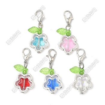 Star Alloy & Glass Pendant Decorations, with Zinc Alloy Lobster Claw Clasps and Transparent Acrylic Charms, Antique Silver & Platinum, 32mm