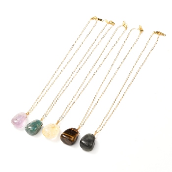 Natural Gemstone Pendants Necklaces for Teen Girl Women, with Brass Cable Chain , 44x0.15cm