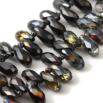 Electroplate Glass Beads Strands, Half Plated, Faceted, Teardrop, Top Drilled, Black Plated, 13x7x7mm, Hole: 1mm, about 100pcs/strand, 19.29''(49cm)