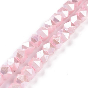 Glass Pearl Beads Strands, Faceted, Polygon, Pearl Pink, 7.5x7.5mm, Hole: 1mm, about 49pcs/strand, 14.09 inch(35.8cm)