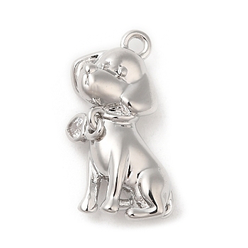 Brass with Glass Pendants, Dog & Heart Charm, Real Platinum Plated, 17x12x4mm, Hole: 1.2mm