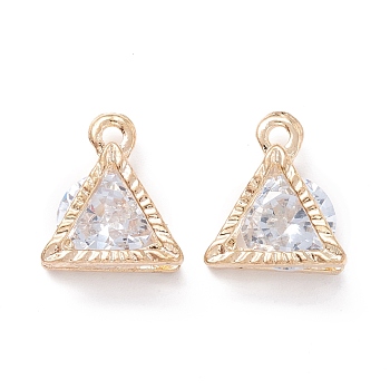 Alloy Clear Cubic Zirconia Charms, Long-Lasting Plated, Triangle, Golden, 12x10x5mm, Hole: 1.4mm