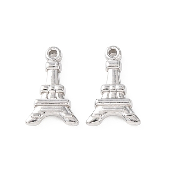 304 Stainless Steel Pendants, Eiffel Tower Charm, Stainless Steel Color, 17x11x3mm, Hole: 1.2mm