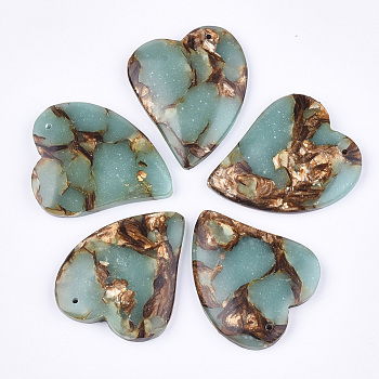 Assembled Natural Bronzite and Syntheti Aqua Terra Jasper Pendants, Heart, Pale Turquoise, 39.5x35x6.5mm, Hole: 1.4mm