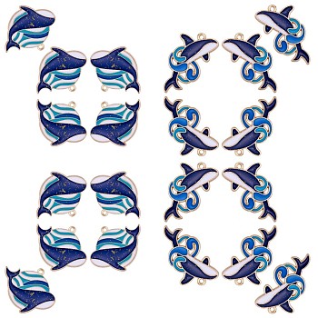 20Pcs Whale Enamel Charm Pendant Blue Whales Fish Charm Sea Animal Pendant for Jewelry Necklace Bracelet Earring Making Crafts, Golden, 35x22mm, Hole: 2mm