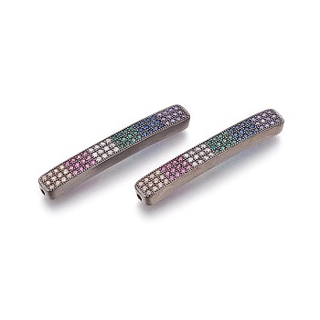 Brass Micro Pave Cubic Zirconia Beads, Lead Free & Cadmium Free, Long-Lasting Plated, Rectangle, Colorful, Gunmetal, 36x5x3mm, Hole: 1mm