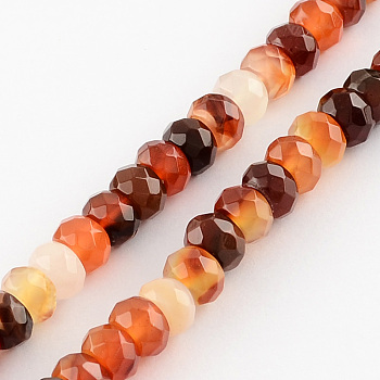 Dyed Natural Carnelian Stone Bead Strands, Faceted, Rondelle, Orange Red, 8x5mm, Hole: 1mm, about 80pcs/strand, 15.7 inch