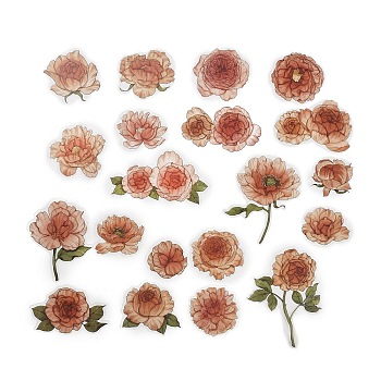 20Pcs 20 Styles Vintage Flower PET Waterproof Self Adhesive Stickers, Flower Decals for DIY Scrapbooking, Photo Album Decoration, Chocolate, 32~78x32~80x0.1mm, 1pc/style