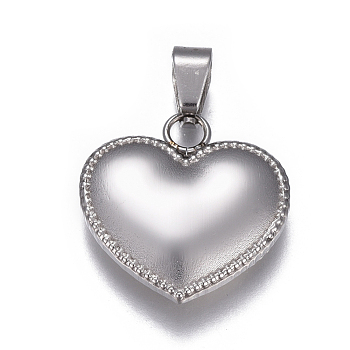 304 Stainless Steel Pendants, Puffed Heart, Stainless Steel Color, 19x19x4mm, Hole: 3x5mm