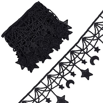 Moon Star Polyester Lace Trim, Clothing Accessories, for Sewing and Art Craft Decoration, Black, 4-1/4 inch(108mm)