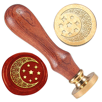 Wax Seal Stamp Set, Golden Tone Sealing Wax Stamp Solid Brass Head, with Retro Wood Handle, for Envelopes Invitations, Gift Card, Moon, 83x22mm, Stamps: 25x14.5mm