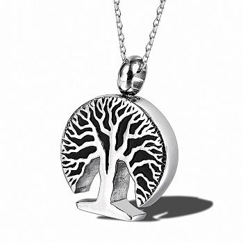 316L Stainless Steel Urn Pendants, Manual Polishing, for Commemoration, Excluding Chain, Tree of Life, Antique Silver, 28x20mm