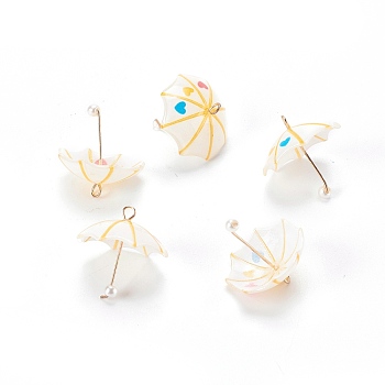 Resin Pendants, with Golden Iron Findings, 3D Umbrella , White, 19x22x22mm, Hole: 2mm
