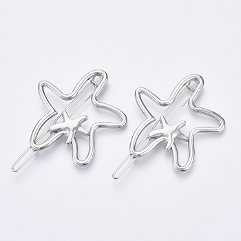 Alloy Hollow Geometric Hair Pin, Ponytail Holder Statement, Hair Accessories for Women, Cadmium Free & Lead Free, Starfish Shape, Platinum, 48x41mm, Clip: 62mm long