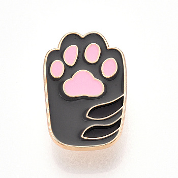 Paw Print Enamel Pins, Alloy Brooches for Backpack Clothes, with Brass Lapel Pin Backs, Light Gold, Cadmium Free & Nickel Free & Lead Free, Gray, 29.5x19.5x2mm, Pin: 1mm