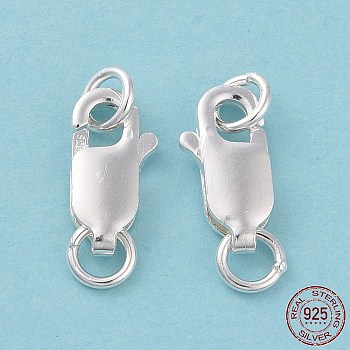 925 Sterling Silver Lobster Claw Clasps, with Jump Rings, Silver Color, 10x5x2.5mm
, Hole: 3~3.5mm