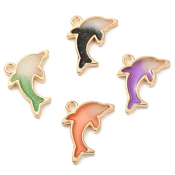 Rack Plating Alloy Epoxy Resin Pendants, Glitter Dolphin Charms, Long-Lasting Plated, Cadmium Free & Nickel Free & Lead Free, Golden, Mixed Color, 14x21.5x2.1mm, Hole: 1.8mm