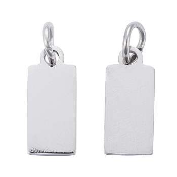 Anti-Tarnish 304 Stainless Steel Pendants, with Jump Ring, Manual Polishing, Rectangle Charm, Stamping Blank Tag, Stainless Steel Color, 14x6x1mm, Hole: 3.5mm