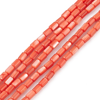 Natural Freshwater Shell Dyed Beads Strands, Column, Orange Red, 4.8x3mm, Hole: 0.8mm, about 78pcs/strand, 14.96''(38cm)