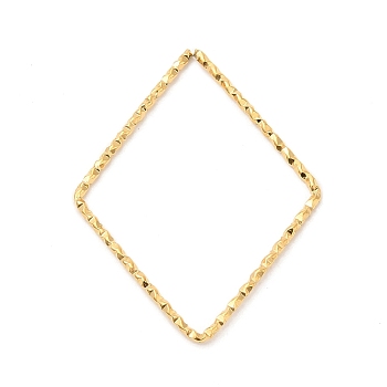 304 Stainless Steel Linking Rings, Textured, Rhombus, Real 18K Gold Plated, 34x26.5x1mm, Inner Diameter: 31x24mm