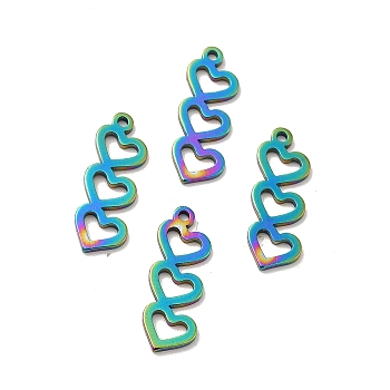 Ion Plating(IP) 201 Stainless Steel Pendants, Heart with Heart, Rainbow Color, 16.5x6x1mm, Hole: 1mm