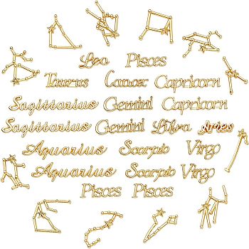 Olycraft 10 Style Twelve Constellations Word Zinc Alloy Cabochons, for Floating Lockets Glass Living Memory Lockets, Epoxy Resin Supplies Filling, Mixed Color, 12pcs/set