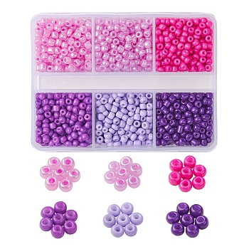 1068Pcs 6 Colors Glass Seed Beads, Round, Ceylon & Baking Paint, Purple, 3~3.5x2~3mm, Hole: 1~1.2mm, about 178Pcs/color