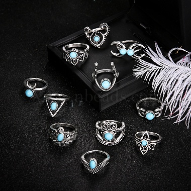 11Pcs 11 Style Synthetic Turquoise Finger Rings Set(AJEW-PW0005-04AS)-5