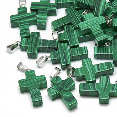 Stainless Steel Color Cross Malachite Pendants