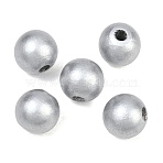 Spray Painted Wood European Beads, Round, Large Hole Beads, Silver, 15~15.5x14.5mm, Hole: 4.5mm(WOOD-G029-08A)