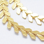 Brass Handmade Chains, Cobs Chains, Cadmium Free & Lead Free, Unwelded, Long-Lasting Plated, Leaf, Real 18K Gold Plated, 6.5x6x0.5mm(CHC-P004-D-G)