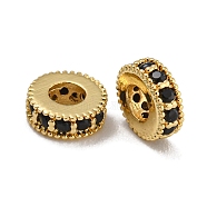 Rack Plating Brass Micro Pave Cubic Zirconia Beads, Lead Free & Cadmium Free, Long-Lasting Plated, Real 18K Gold Plated, Round, Black, 6x2.5mm, Hole: 2.5mm(KK-U030-30G-02)