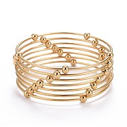 Fashion 304 Stainless Steel Bangle Sets, with Round Beads, Golden, 2-5/8 inch(6.8cm), 7pcs/set(BJEW-L664-023C-G)