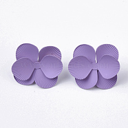 Spray Painted Iron Stud Earring Settings, with Earring Backs/Ear Nuts, Flower, Medium Purple, 30x29~30x11mm, Pin: 1mm(X-IFIN-N004-01F)