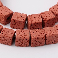 Synthetic Lava Rock Bead Strands, Cube, Dyed, Red, 8x8x8mm, Hole: 2mm, about 45pcs/strand, 16 inch(G-N0104-8mm-12)