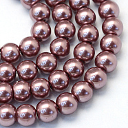 Baking Painted Pearlized Glass Pearl Round Bead Strands, Saddle Brown, 4~5mm, Hole: 1mm, about 210pcs/strand, 31.4 inch(HY-Q003-4mm-58)