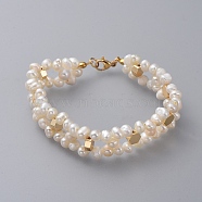 Beaded Bracelets, with Natural Pearl, Brass Findings, Cornsilk, Real 18K Gold Plated, 6-7/8 inch(17.5cm), 13mm(BJEW-JB04749-01)
