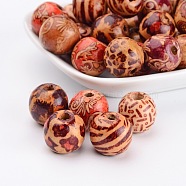 Round Printed Natural Wood Beads, Spacer Beads, for DIY Macrame Rosary Jewelry, Mixed Color, 16x15mm, Hole: 5mm(X-WOOD-R243-16mm-M2)